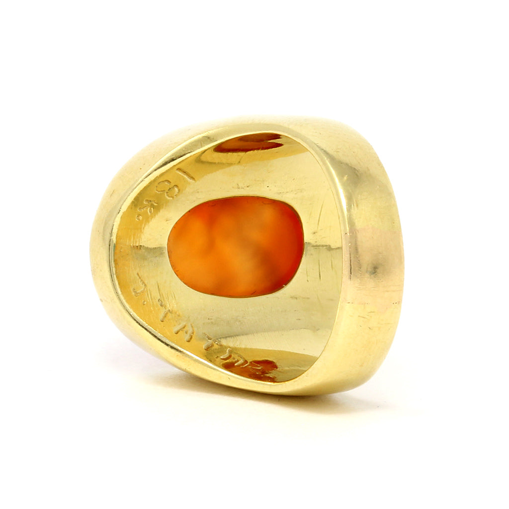 French Carnelian Intaglio Signed Tatar Ring Circa 1950s in 18k back view