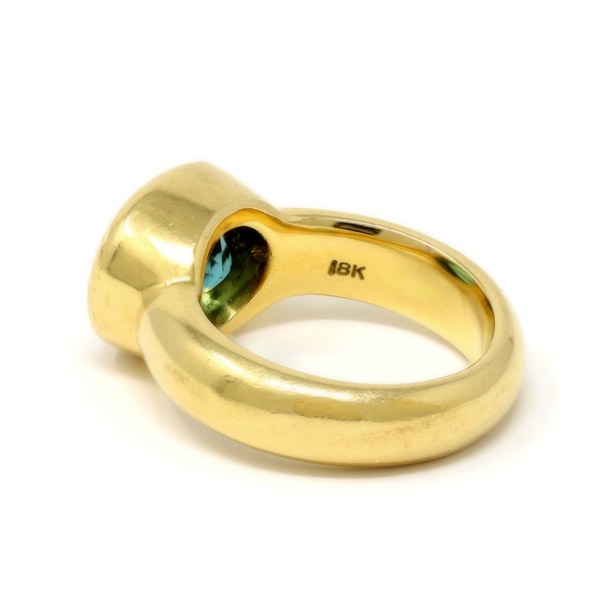 Oval-Cut Light Green Tourmaline Ring Set in 18k Yellow Gold hallmark view