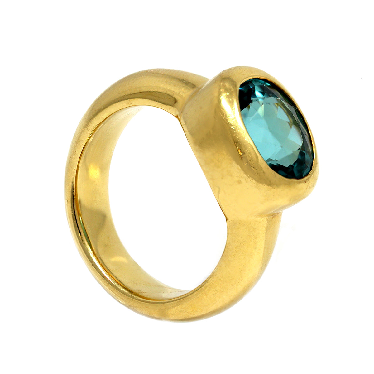Oval-Cut Light Green Tourmaline Ring Set in 18k Yellow Gold side view