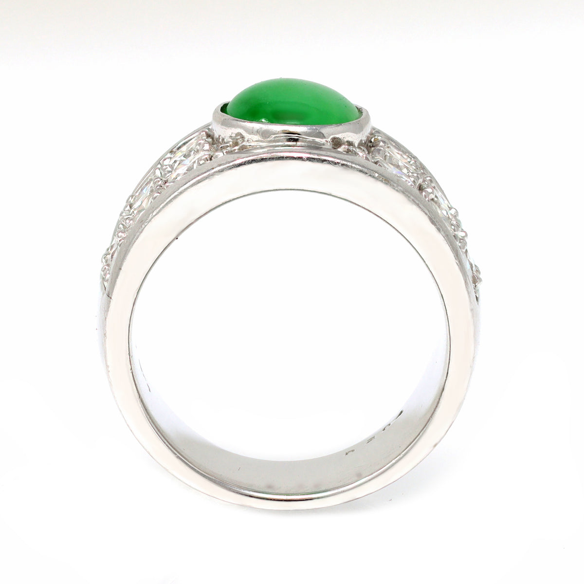 Jadeite Jade and Diamond Wide Band Ring in 18 Karat White Gold front view