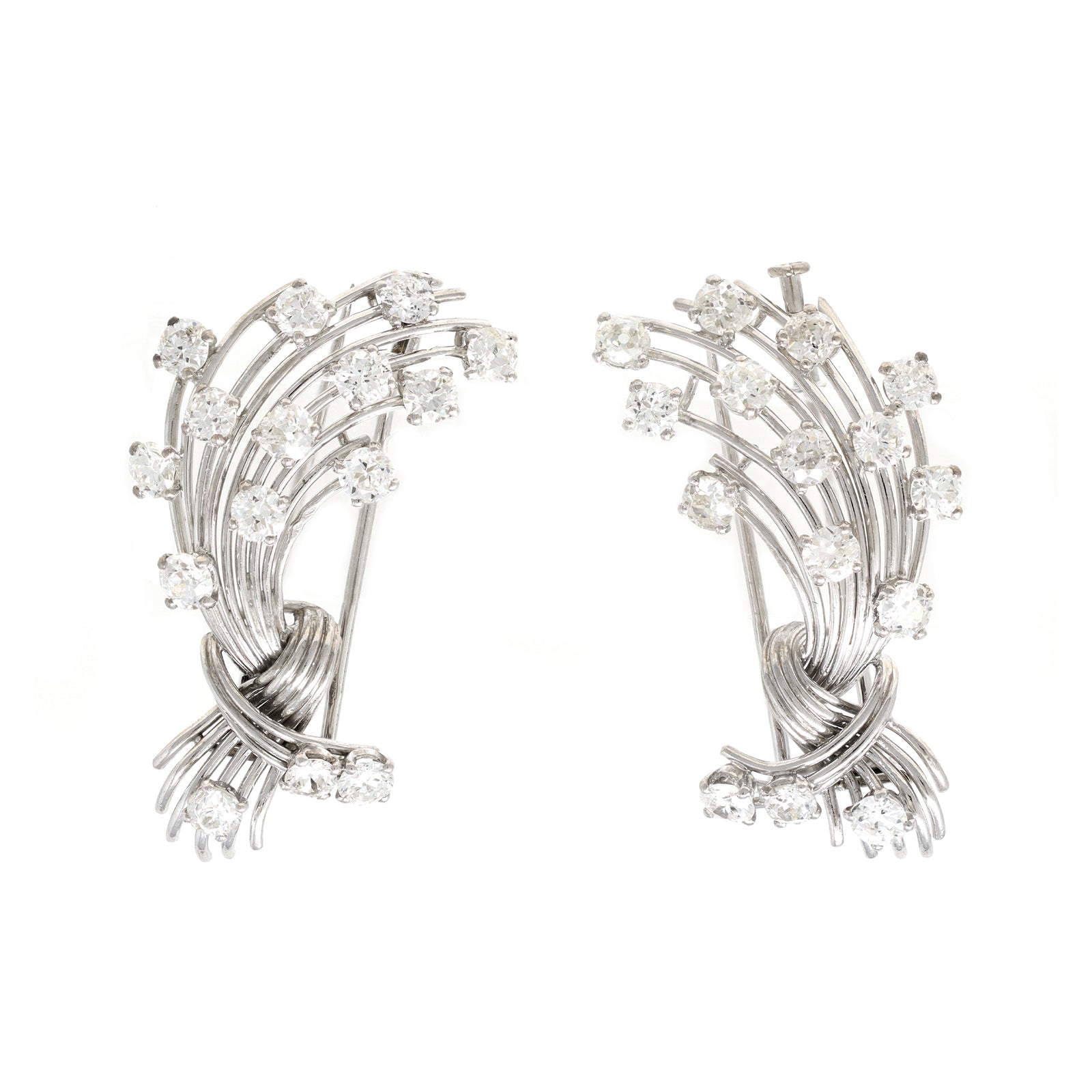 Signed Mauboussin Paris Pair of Clips in Platinum and 18k front view