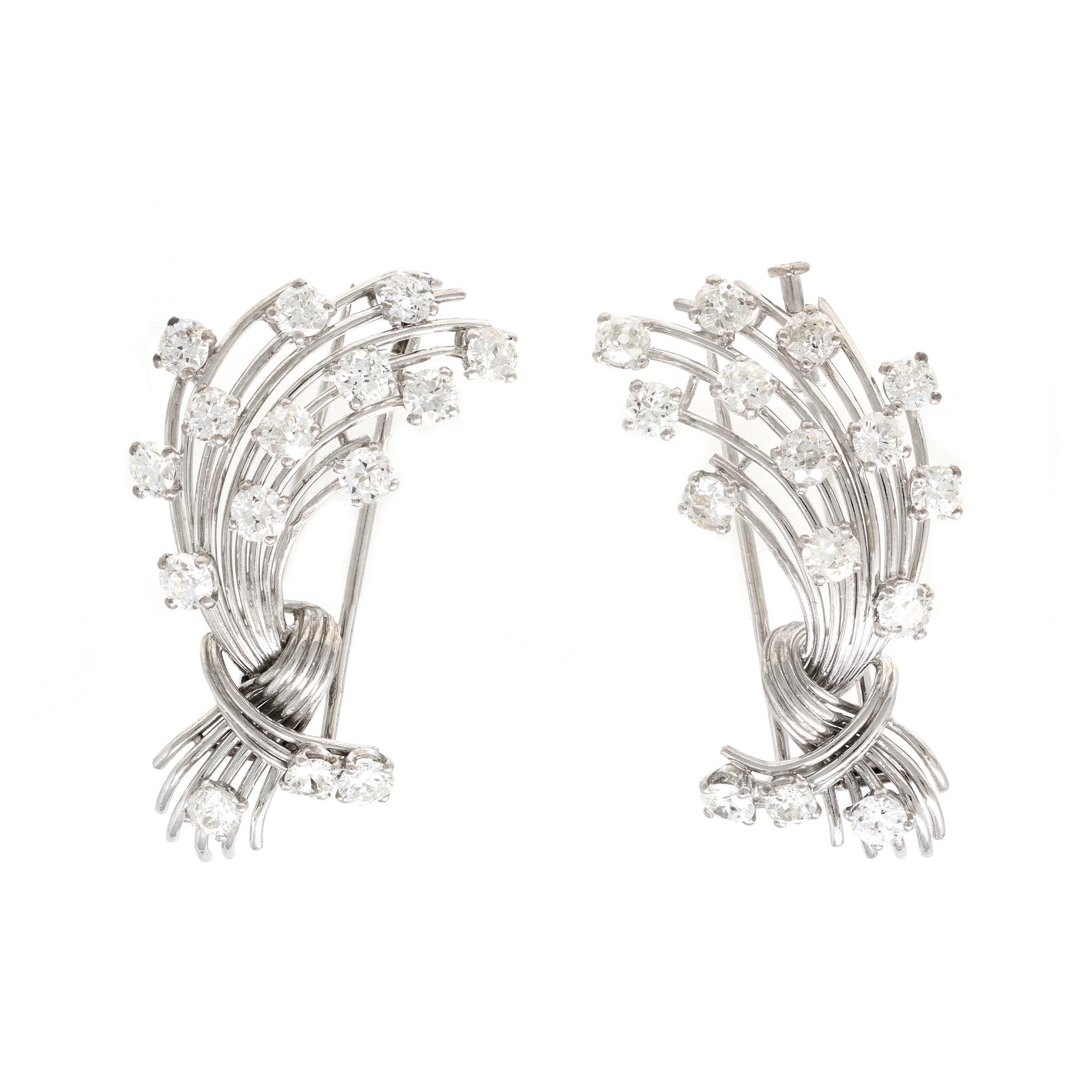 Signed Mauboussin Paris Pair of Clips in Platinum and 18k front view