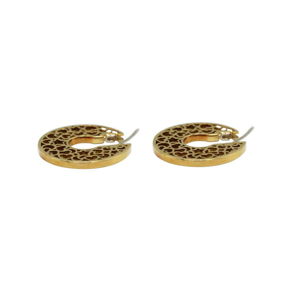 Pasquale Bruni Yellow Gold Heart and Moon Hoop Earrings top view