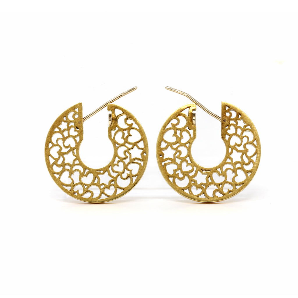 Pasquale Bruni Yellow Gold Heart and Moon Hoop Earrings front view