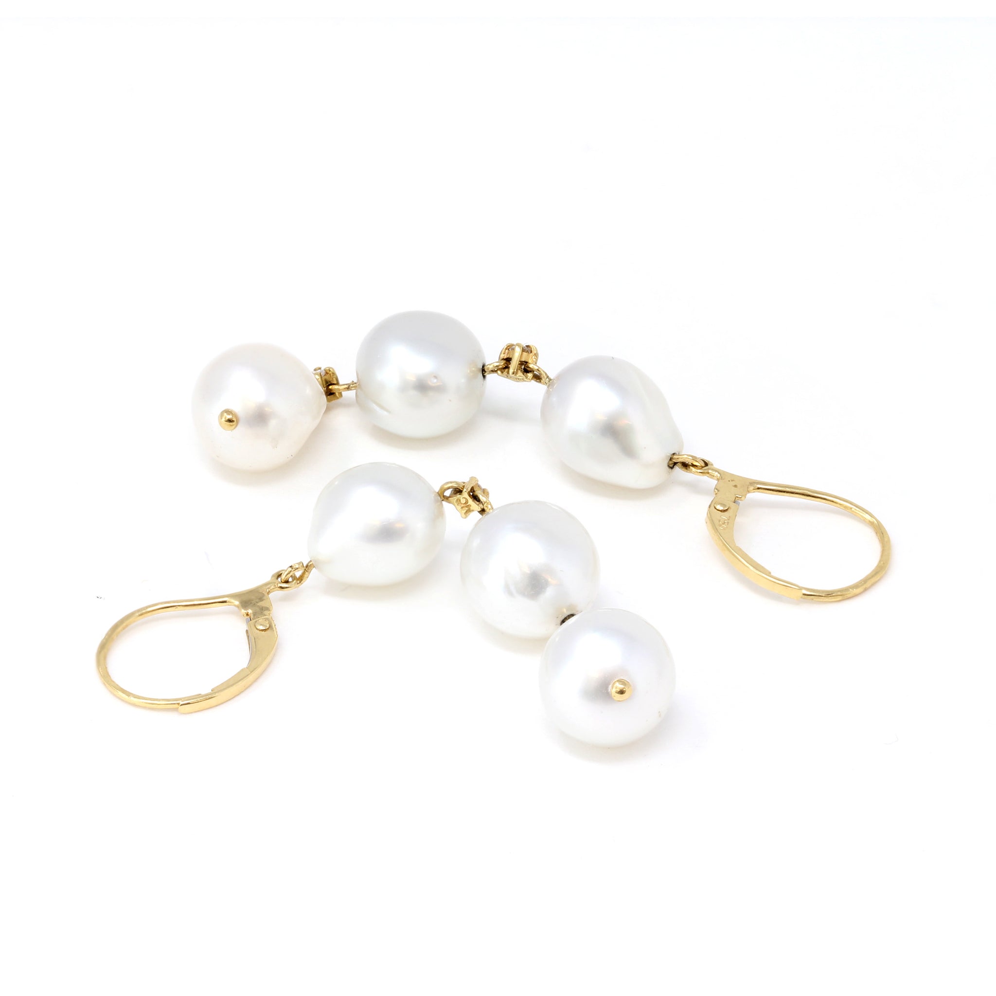 Pair of South Sea Baroque Pearls 18k Gold Dangling Earrings with Diamo ...