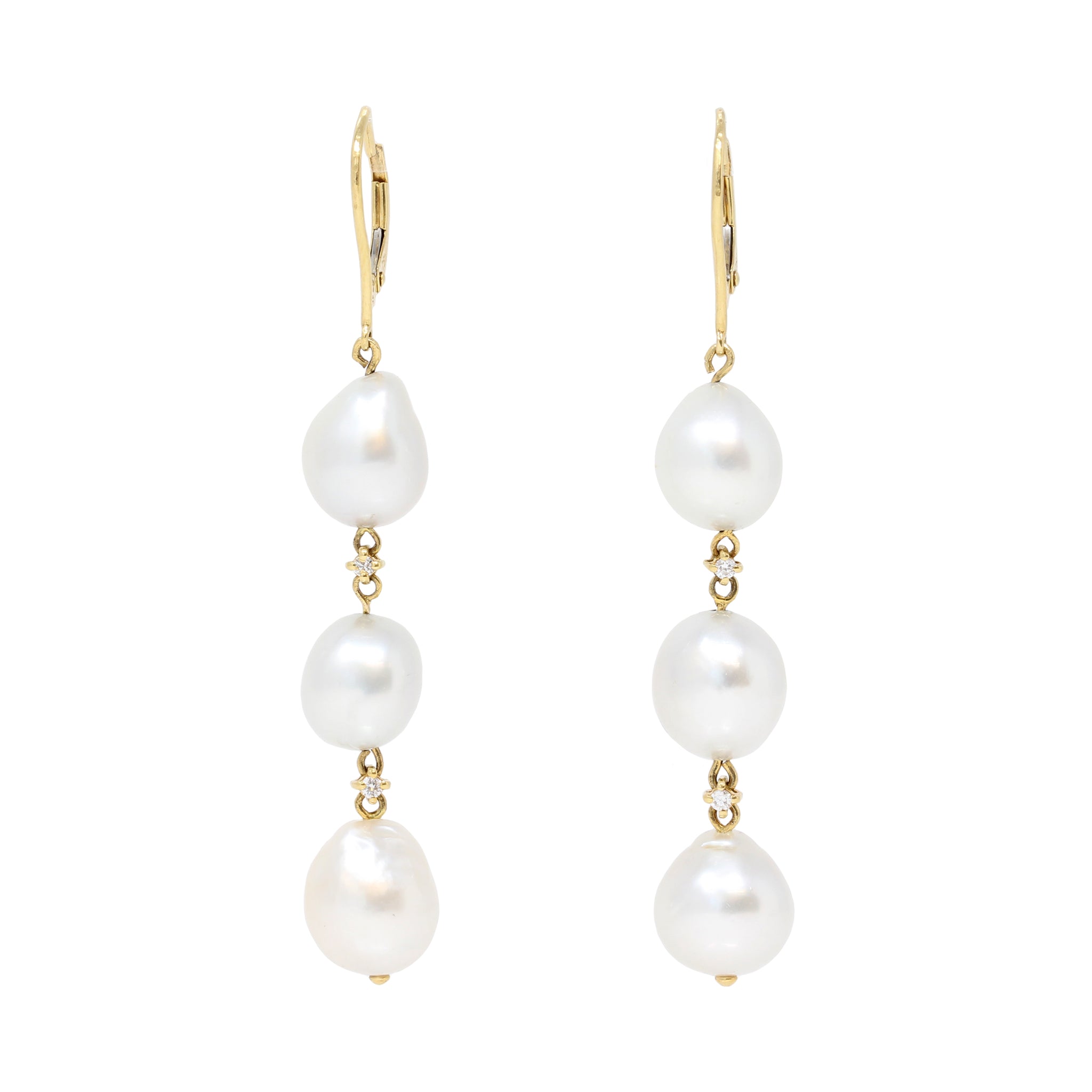 Pair of South Sea Baroque Pearls 18k Gold Dangling Earrings with Diamo ...