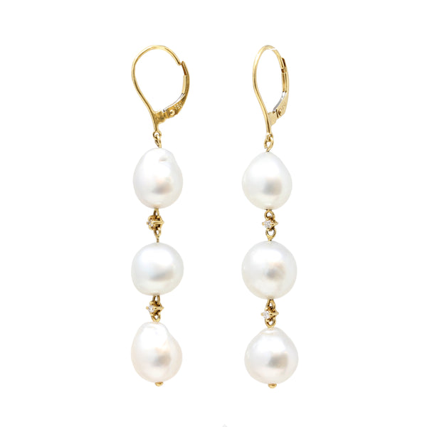 Pair of South Sea Baroque Pearls 18k Gold Dangling Earrings with Diamo ...