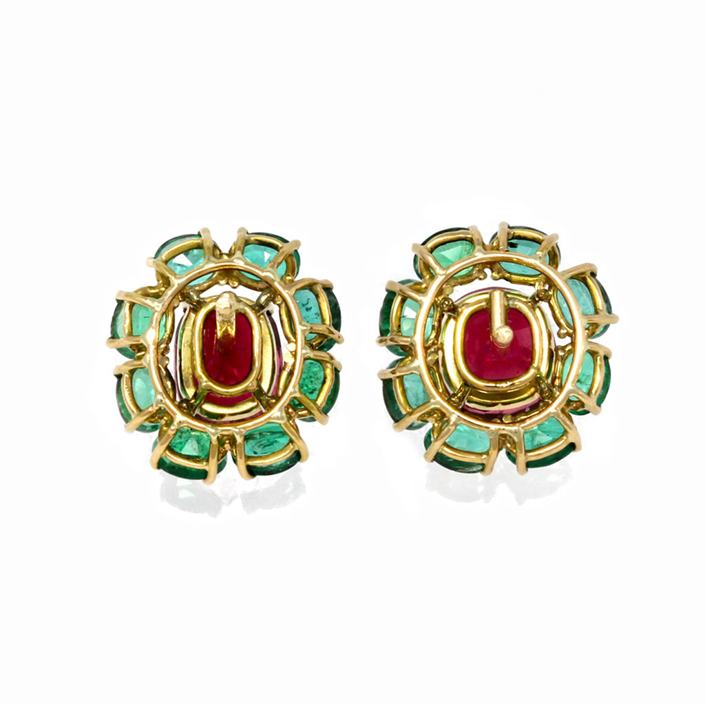 Rosaria Varra Natural No Heat Spinel (GIA) and Emerald Earrings in 18K Gold back view