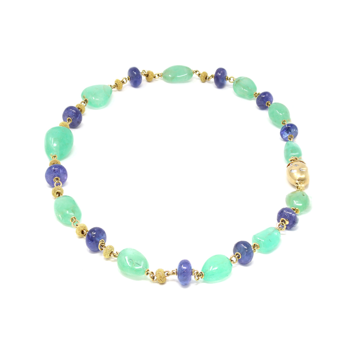 Emerald and Tanzanite Bead Necklace by Rosaria Varra in 18 Karat top view