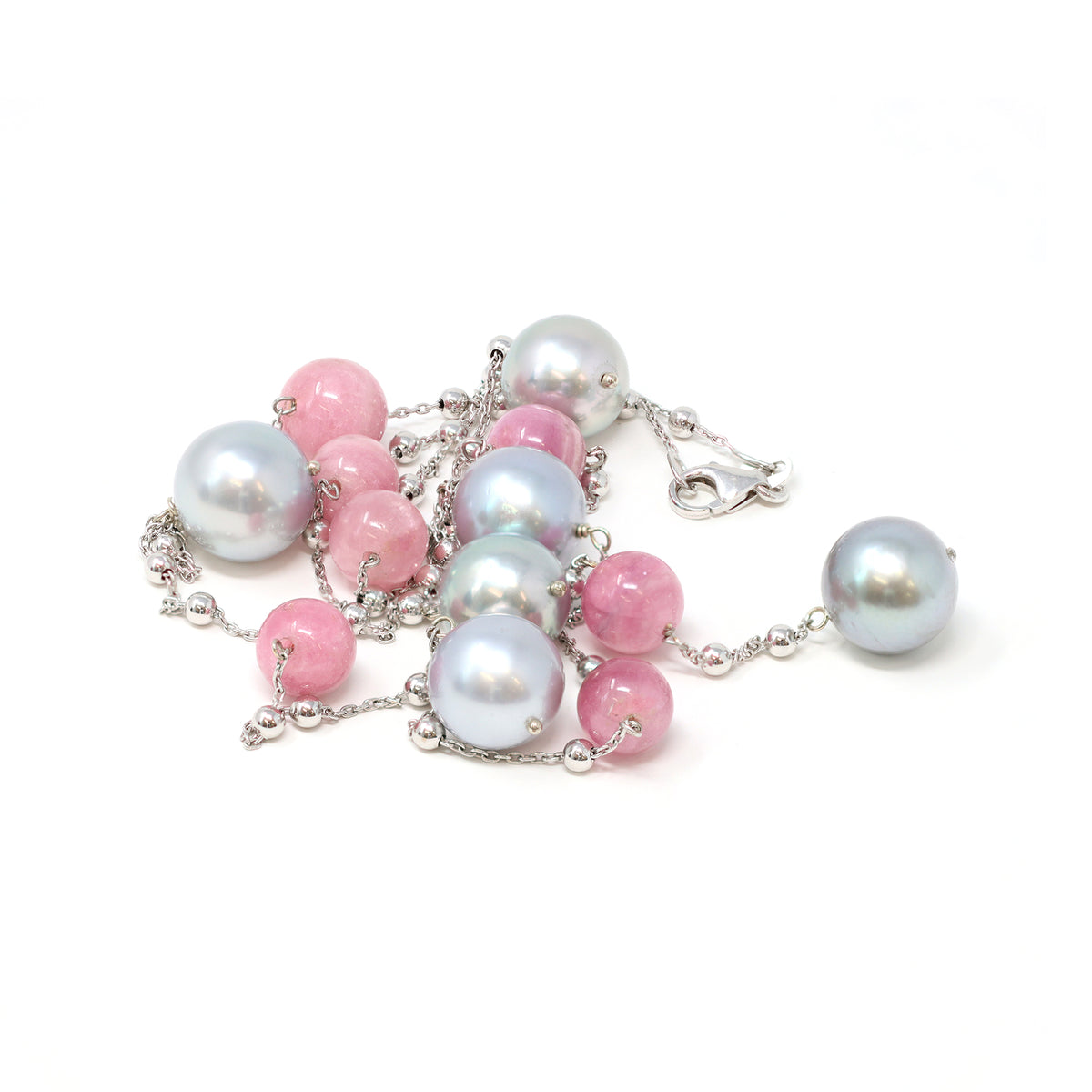 Tahitian Pearl and Pink Tourmaline Bead Station Necklace in 18k by Rosaria Varra random view