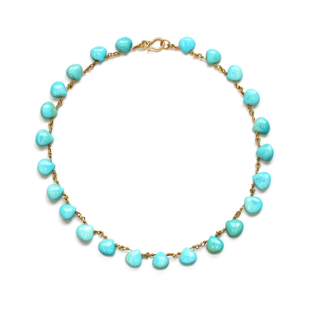 Natural Turquoise Beaded Necklace Set in 18K Yellow Gold top view