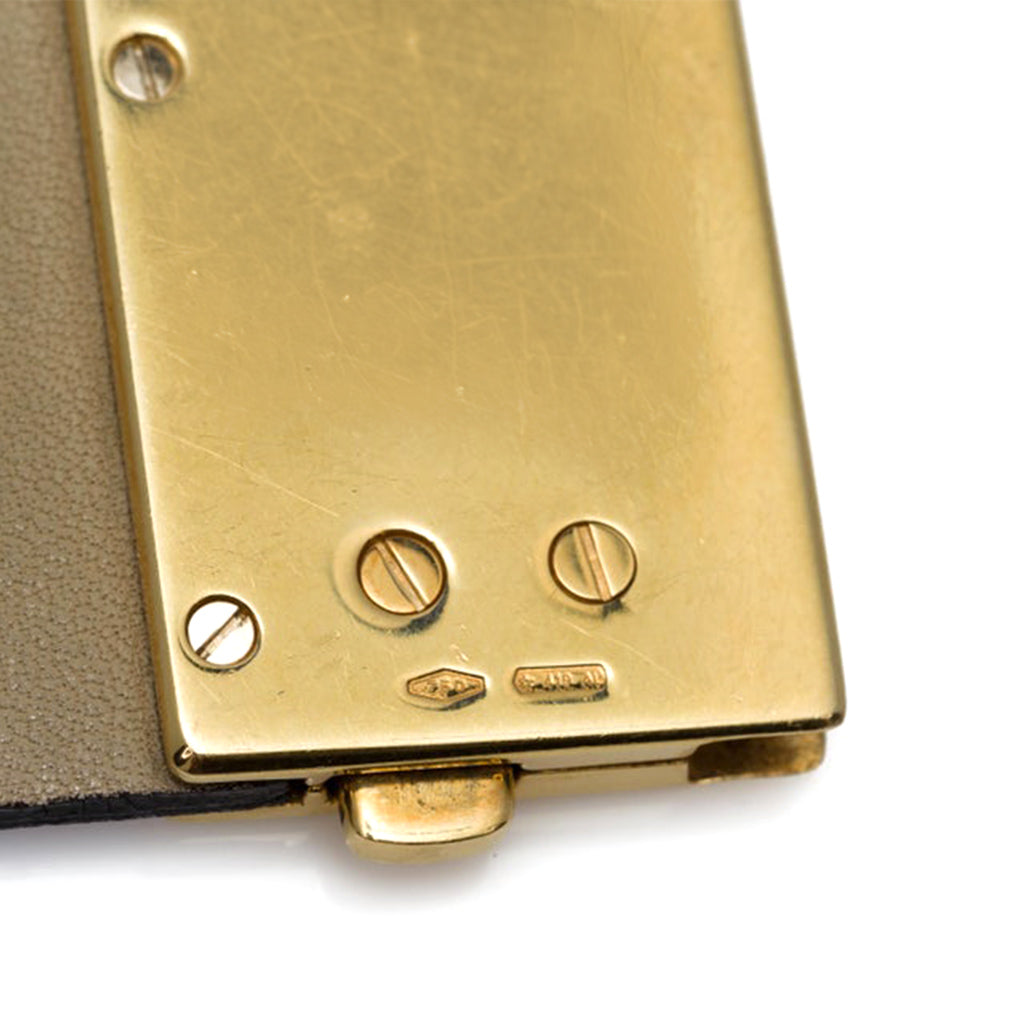 Pomellato Leather and 18k Gold Cuff Bracelet hallmarks view 