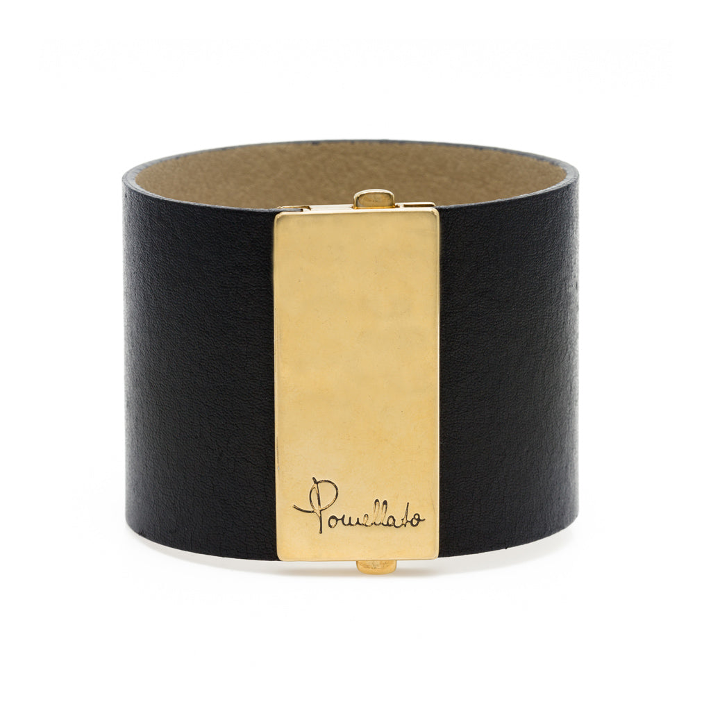 Pomellato Leather and 18k Gold Cuff Bracelet front view