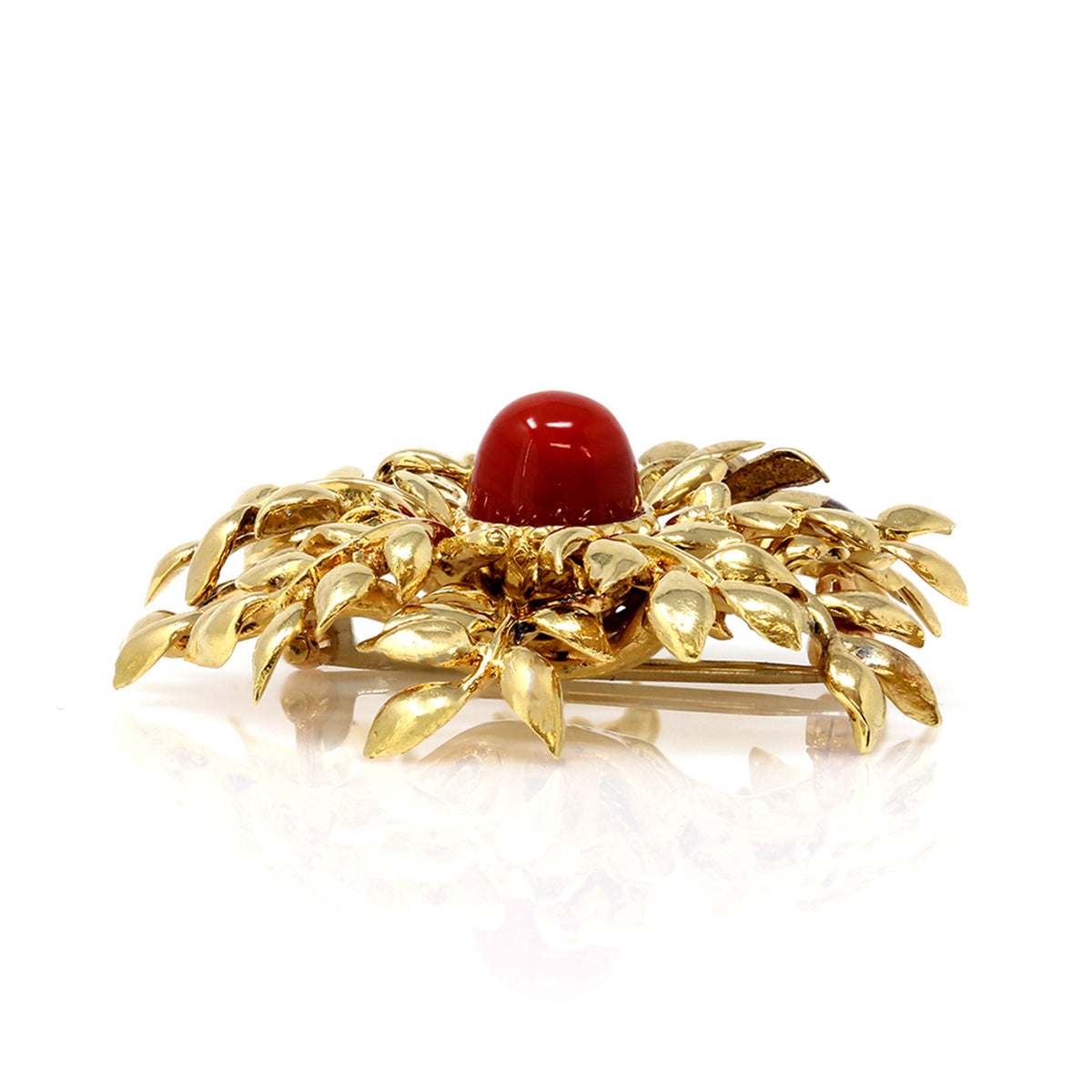 Tiffany &amp; Co. 18 Karat Red Coral and Yellow Gold Brooch side view