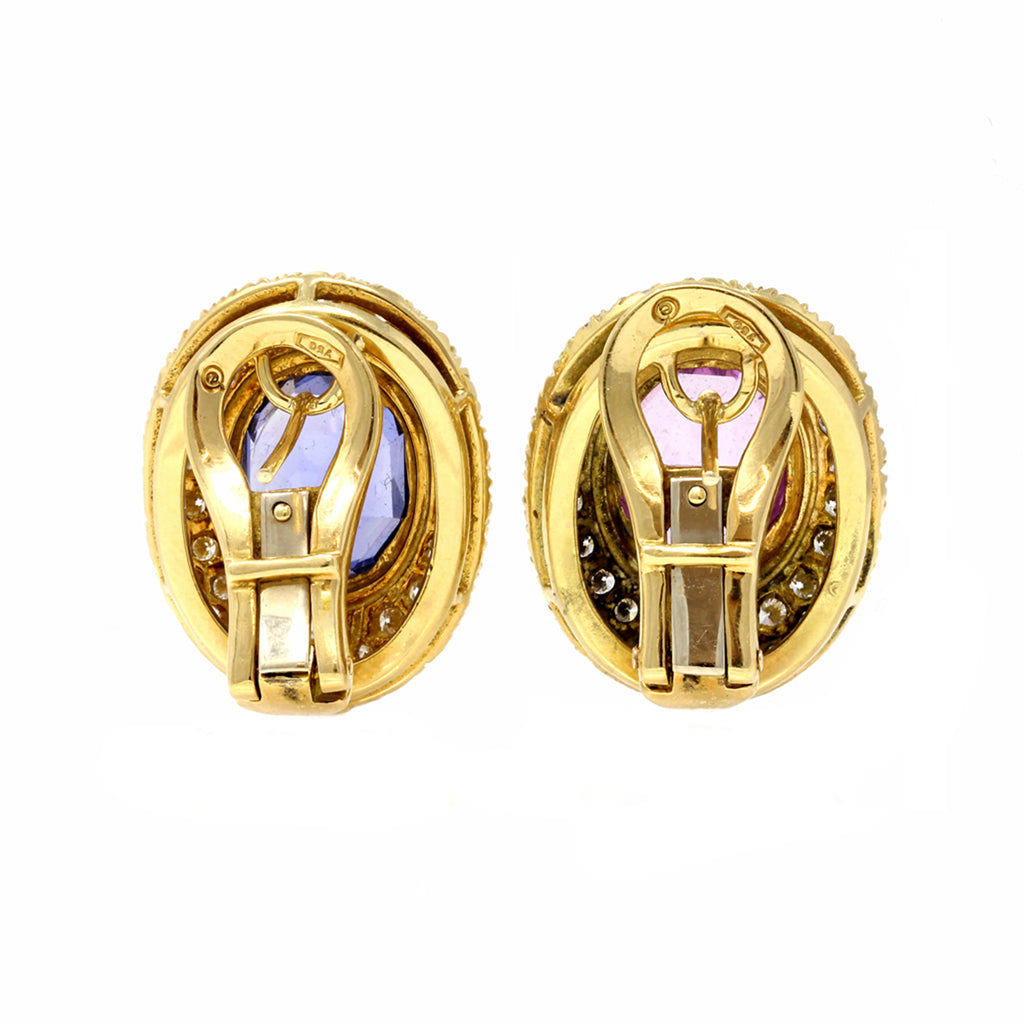 Unheated Blue &amp; Pink Sapphire Clip-on Earrings back view