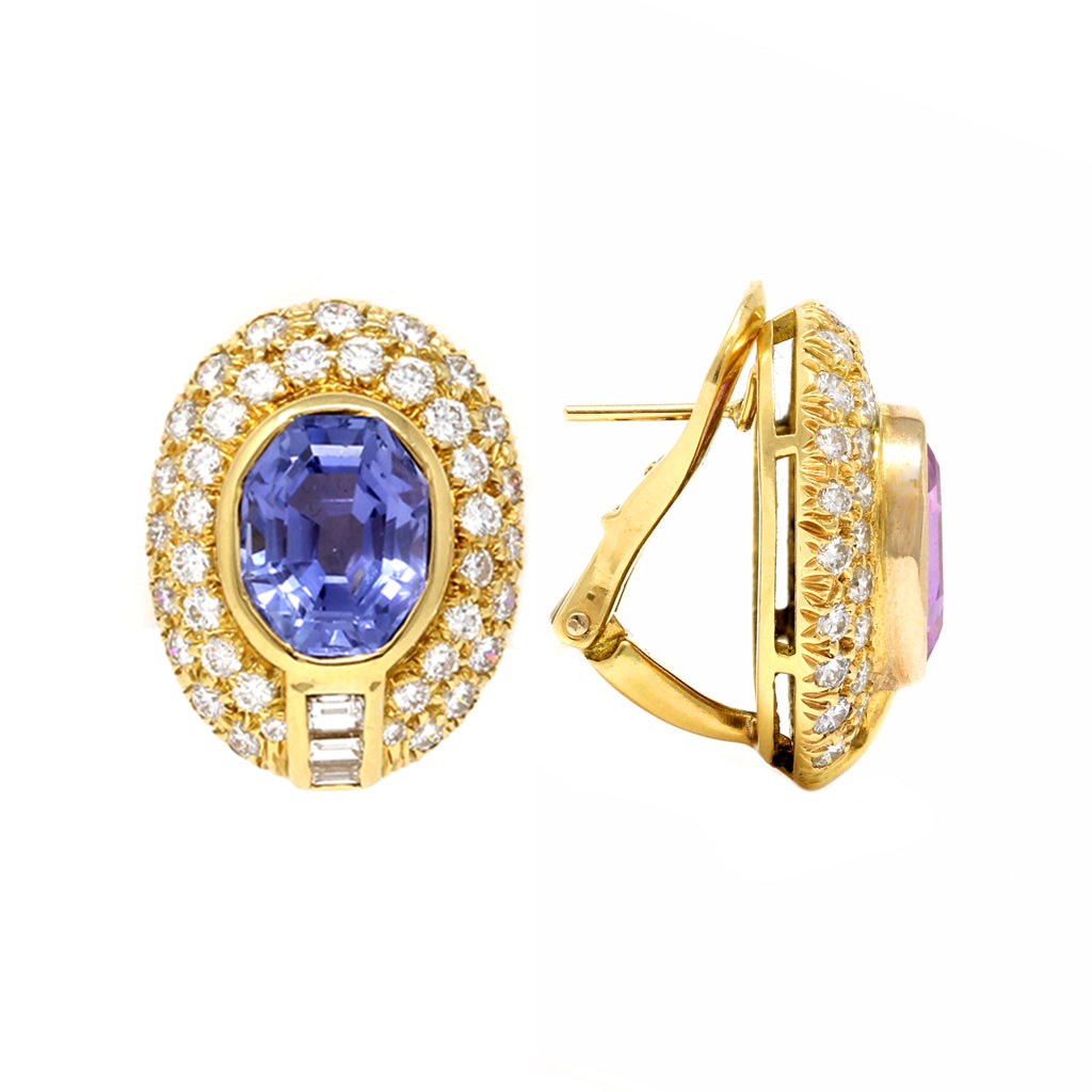Unheated Blue &amp; Pink Sapphire Clip-on Earrings front and side view