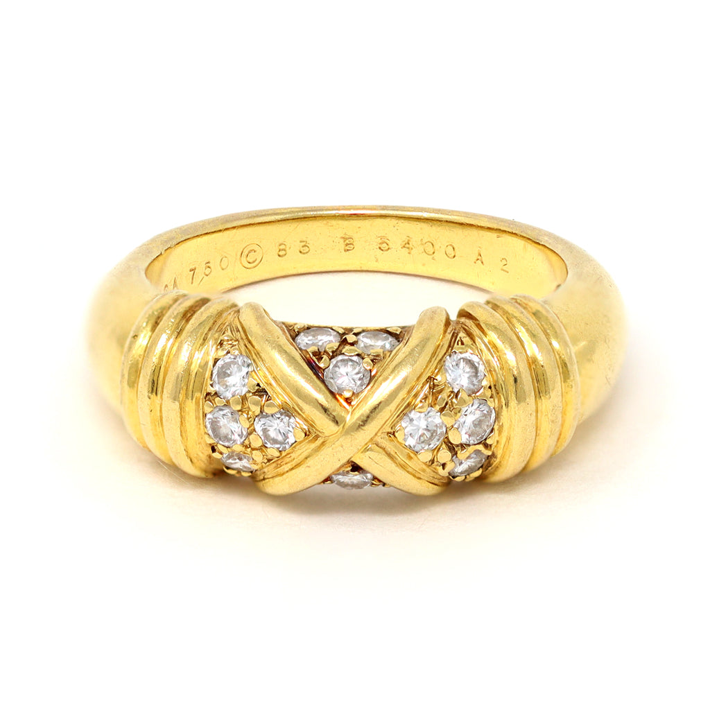 Van Cleef &amp; Arpels Diamond Band Ring in 18 Karat Yellow Gold hallmarks view
