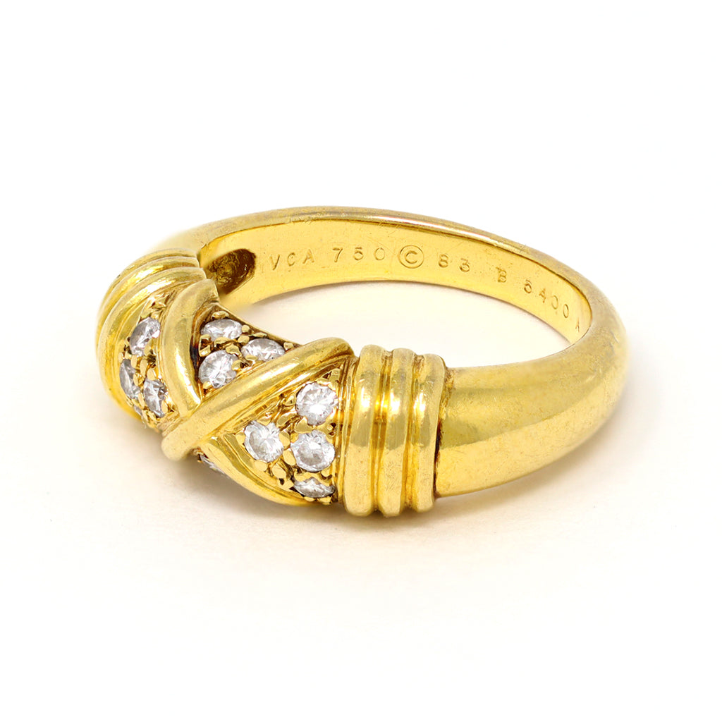 Van Cleef &amp; Arpels Diamond Band Ring in 18 Karat Yellow Gold makers mark view