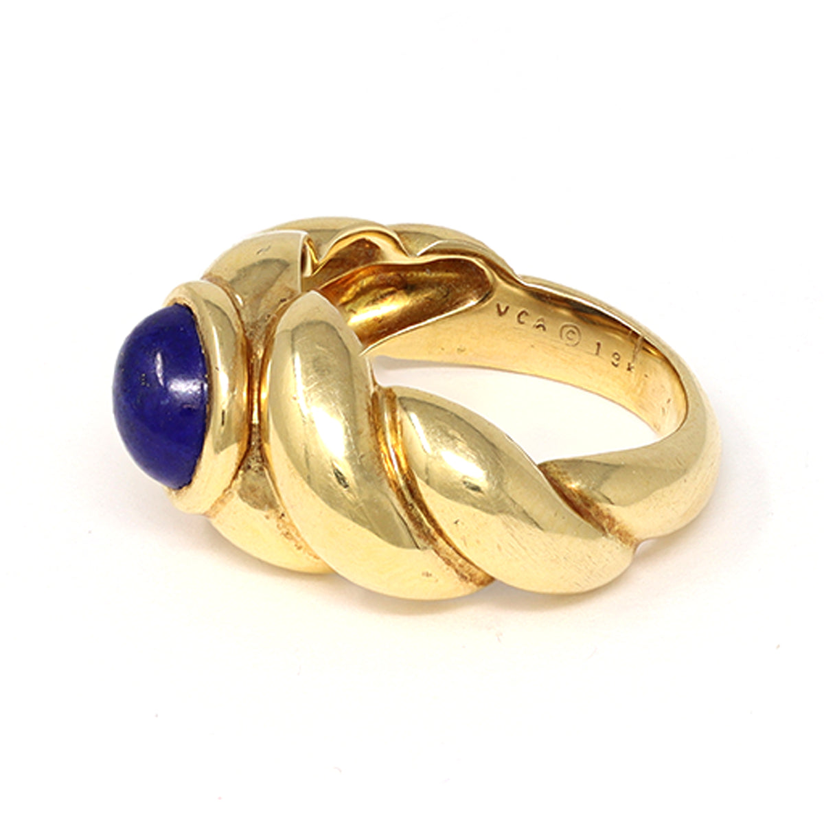 Van Cleef &amp; Arpels Lapis Lazuli Cabochon Ring Set in 18k Yellow Gold makers mark view