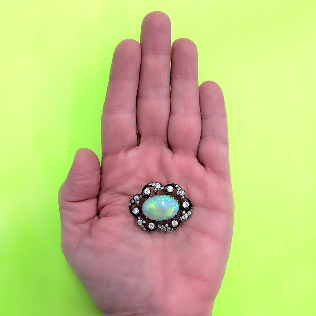 Victorian Opal and 3 Carat Diamond Brooch model view
