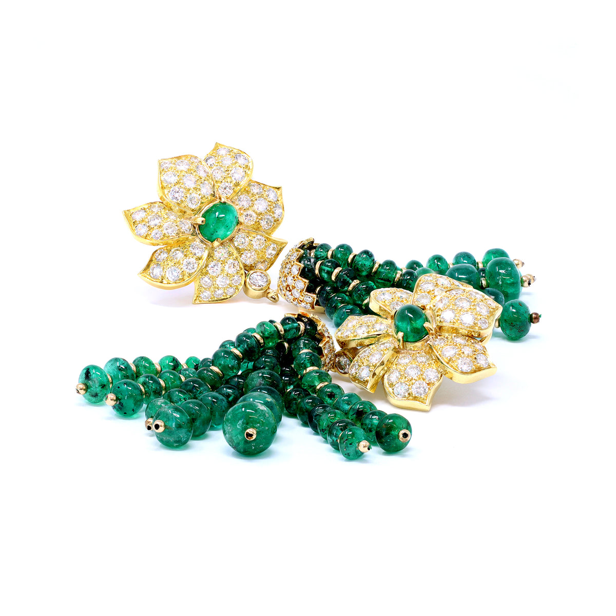 Emerald Bead and Diamond Tassel Pendant 18k Gold Earclips random view