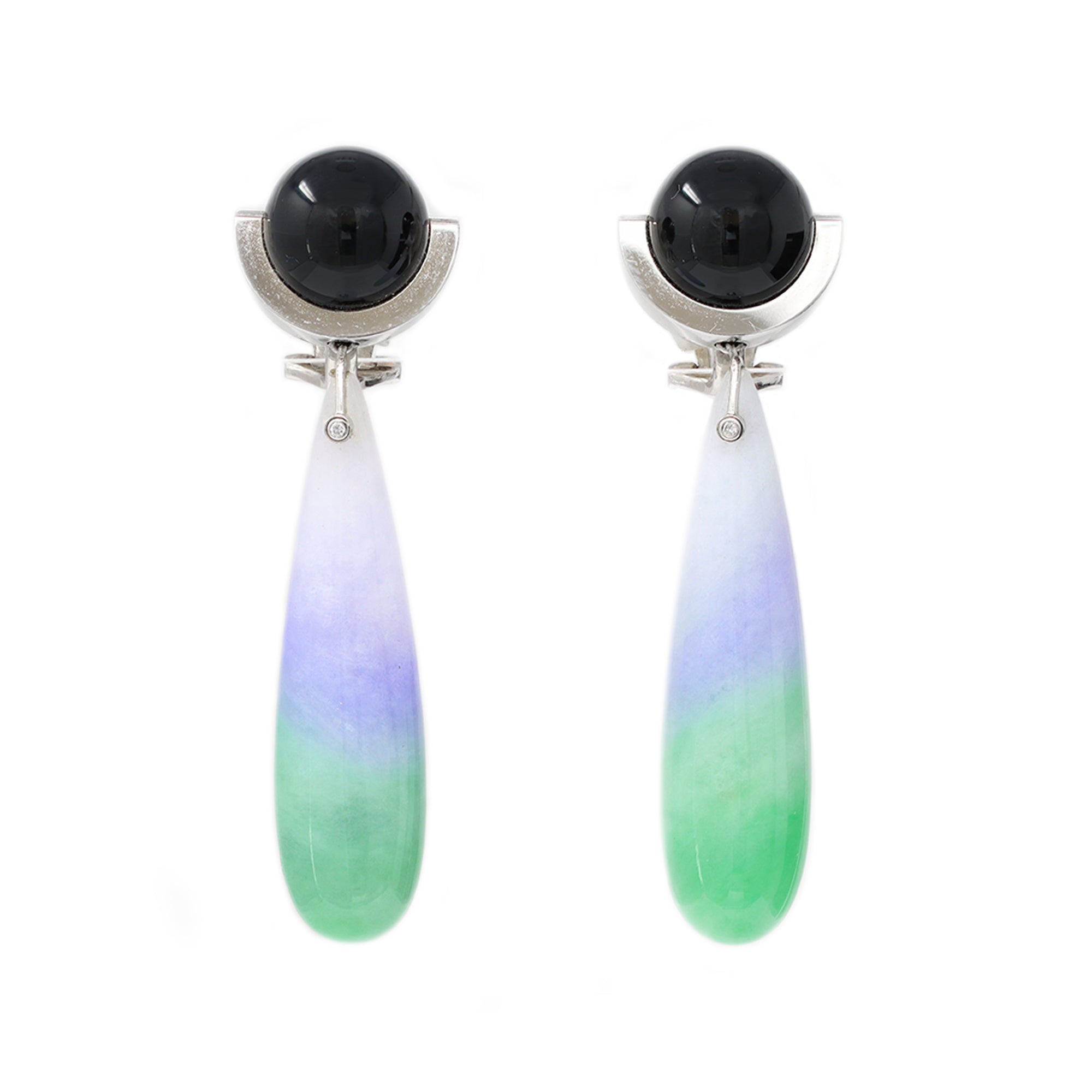 Art Deco Jade & Onyx Pendant Ear-Clips front view