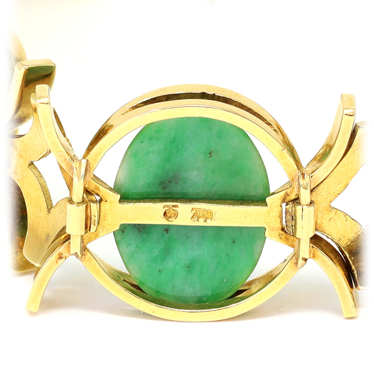 Natural Cabochon Jadeite and 18k Yellow Gold Bracelet