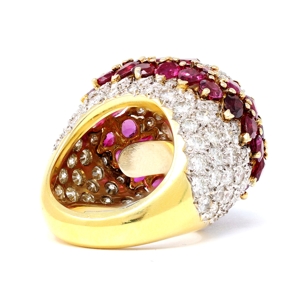 Important Diamond and Ruby Dome Cocktail Ring 18 Karat circa 1970 galleria view