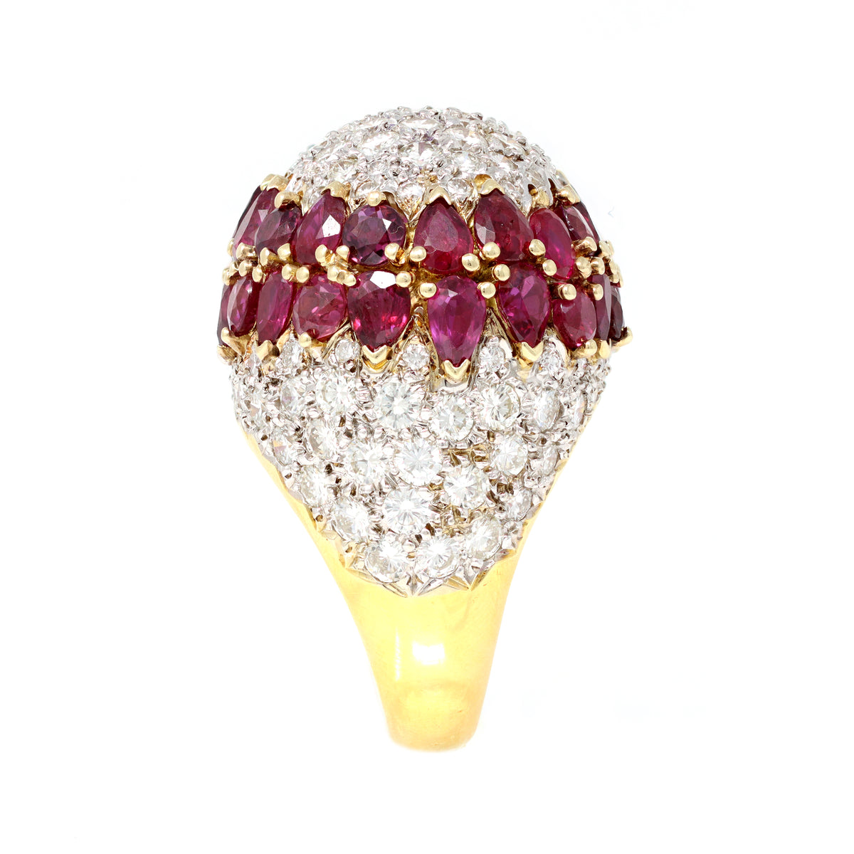 Important Diamond and Ruby Dome Cocktail Ring 18 Karat circa 1970 side view