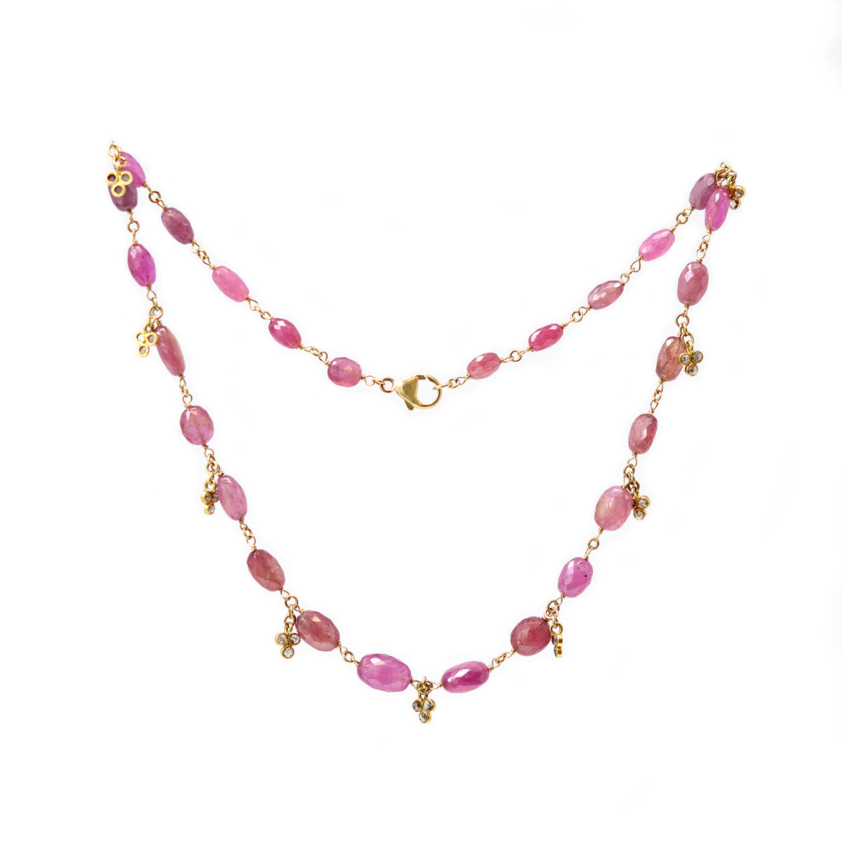 Rosaria Varra Pink Sapphire Bead and Diamond Necklace detail view