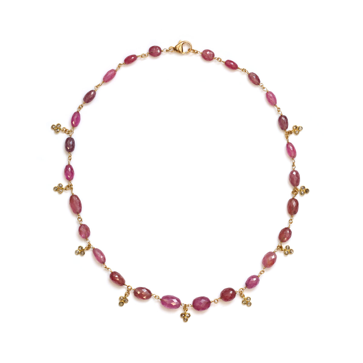 Rosaria Varra Pink Sapphire Bead and Diamond Necklace top view